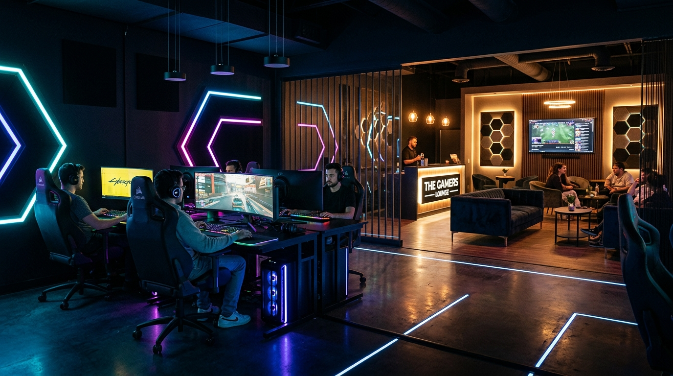 Sleek GameGrid lounge interior lighting