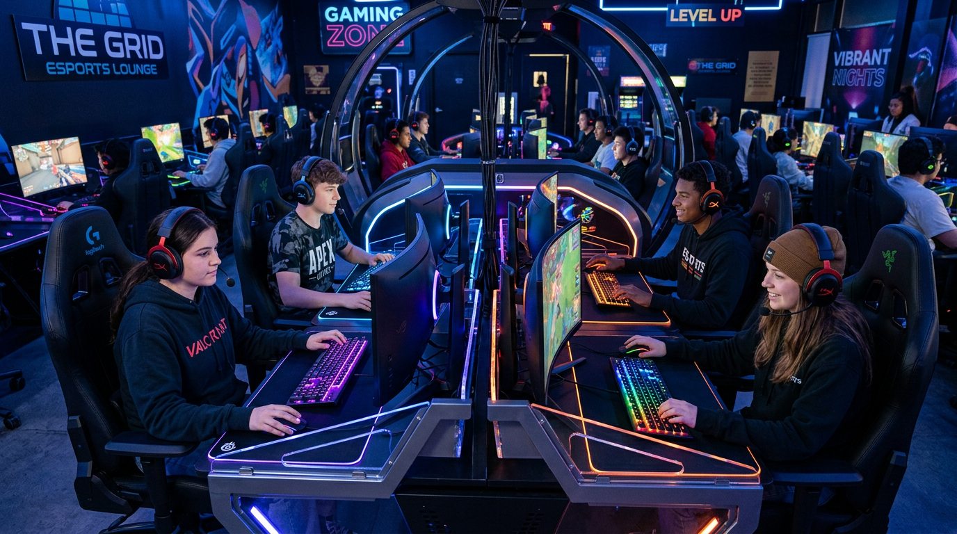 Players in action at GameGrid gaming lounge setups