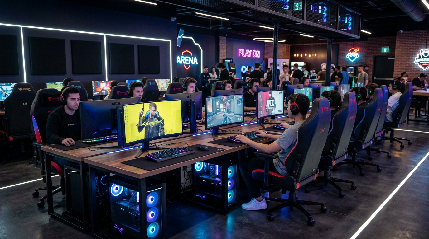 Rows of gaming PC stations ready for players of all skill levels